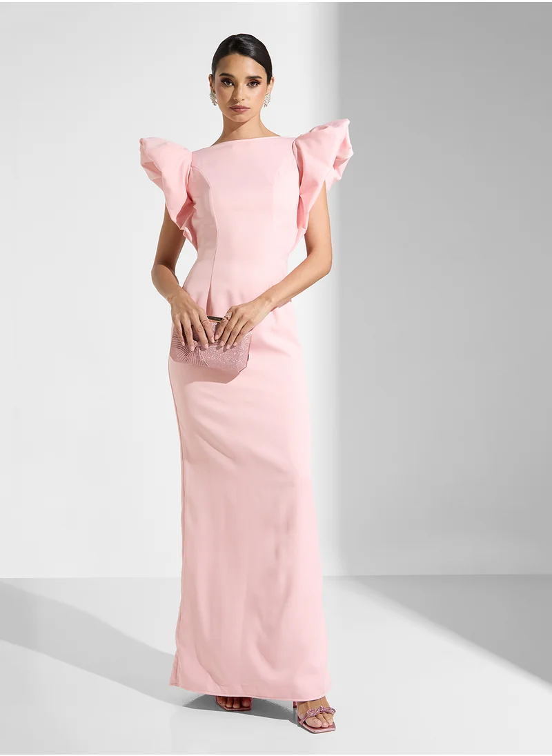 نمشي x Puff Sleeve Dress Cross Back Detail