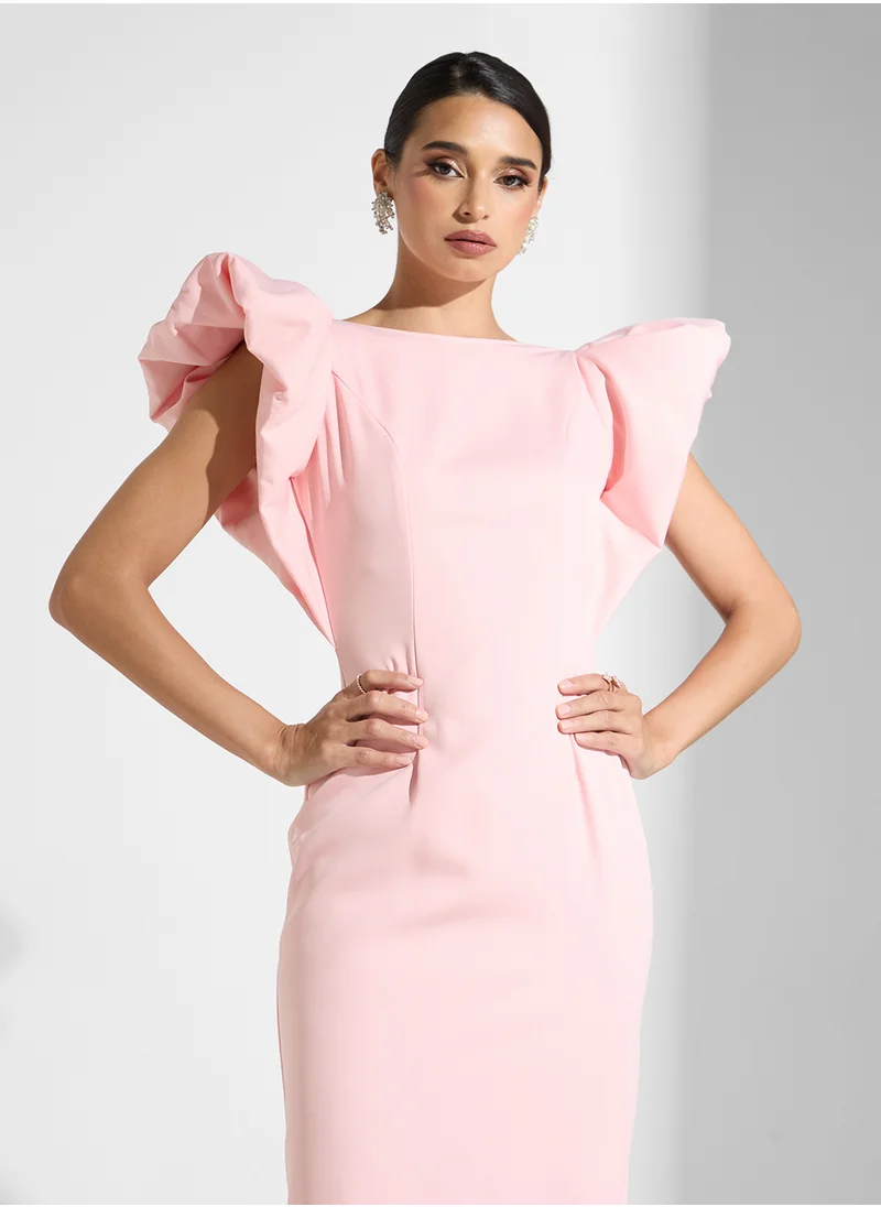 نمشي x Puff Sleeve Dress Cross Back Detail