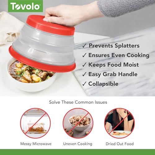 Tovolo Microwave Splatter Cover for Food, Small (Candy Apple Red) - Collapsible & Vented Silicone Splatter Guard Lid - Microwave Plate & Dish Cover with Handle - BPA-Free Kitchen Gadget for Meal Prep - Image 3
