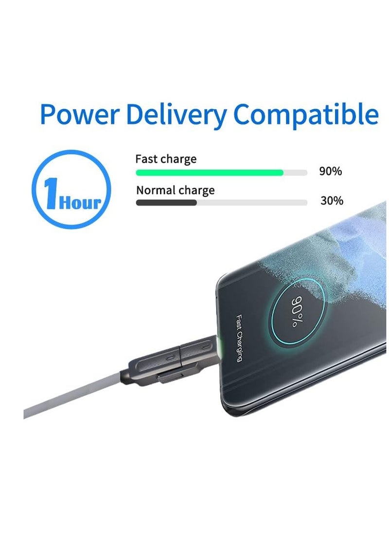 RCD 4-in-1 USB C Cable L Cable 60W, Type C Charger Fast Charging, Liquid Silicone Rubber Charger Cord Combo L/Type C/USB A Ports, Fast Charging & Data Sync, for 15/15 Pro/15 Plus/15 Pro Max, 4ft