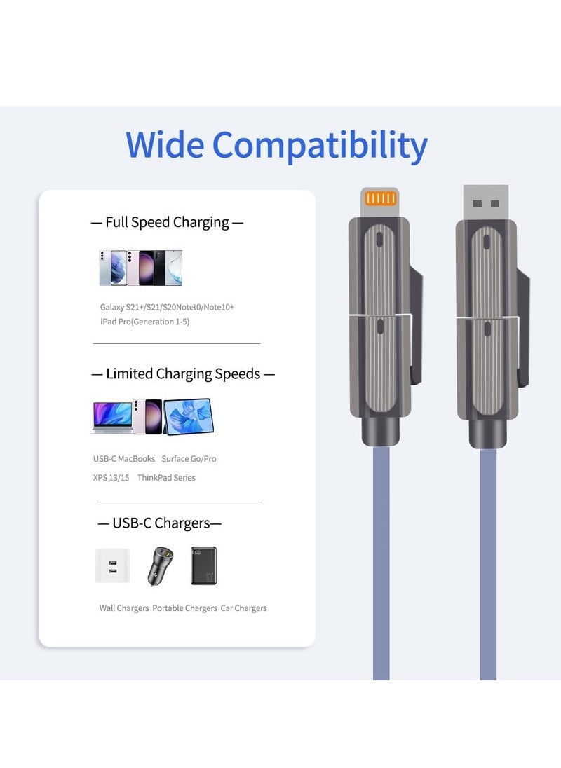 RCD 4-in-1 USB C Cable L Cable 60W, Type C Charger Fast Charging, Liquid Silicone Rubber Charger Cord Combo L/Type C/USB A Ports, Fast Charging & Data Sync, for 15/15 Pro/15 Plus/15 Pro Max, 4ft