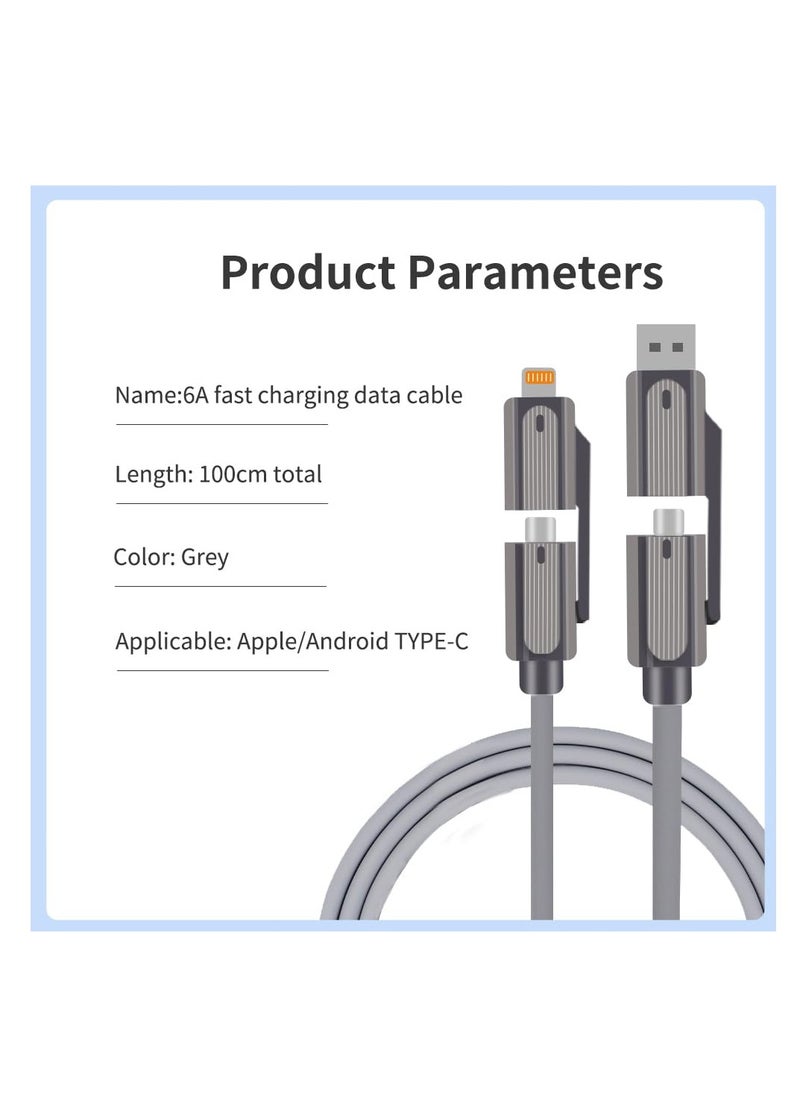 RCD 4-in-1 USB C Cable L Cable 60W, Type C Charger Fast Charging, Liquid Silicone Rubber Charger Cord Combo L/Type C/USB A Ports, Fast Charging & Data Sync, for 15/15 Pro/15 Plus/15 Pro Max, 4ft