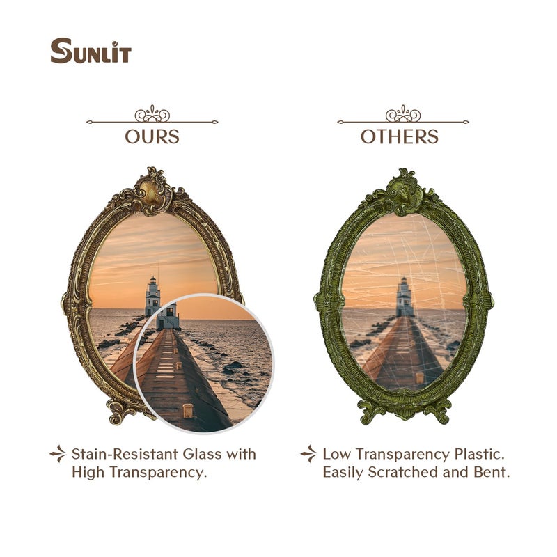 Sunlit Vintage Picture Frame 5x7 Inch  Oval Antique Photo Frames with Glass Front  Luxury Photo Display  Tabletop Wall Hanging  Gift Ideas  Bronze - Image 3