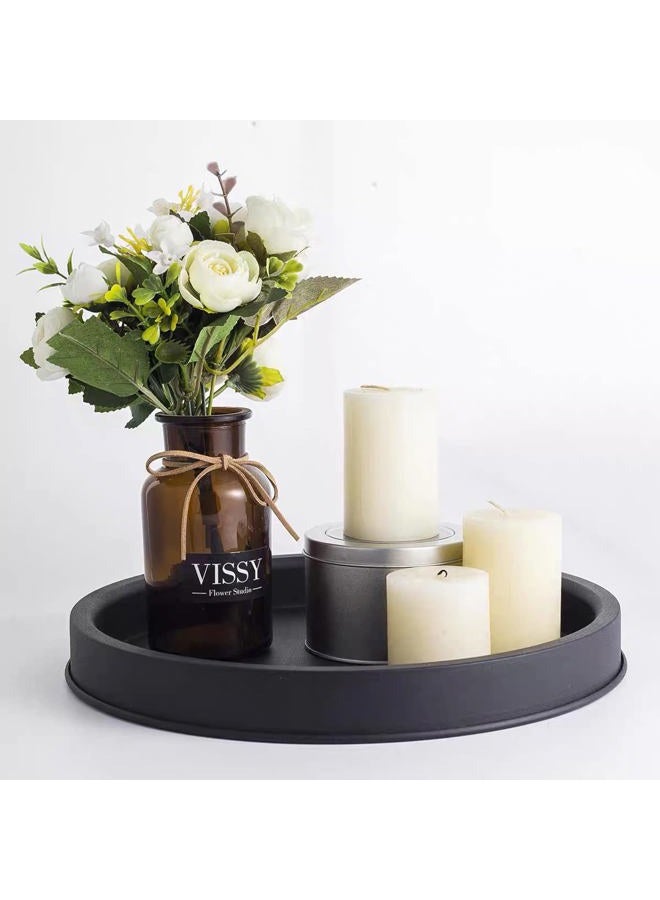 Lobolighting Black Round Decorative Serving Tray, Black Decorative Tray for Coffee Table Centerpieces Modern Farmhouse Home Decorations - Image 1