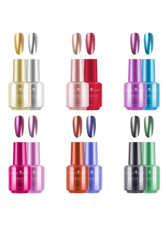 Ownest 12 Colors Mirror Nail Polish Set, Mirror Effect Long Lasting Gorgeous Glossy Manicure Nail Art Decoration, Brilliant Manicure Effect Nail Lacquers Kit-12pcs - Image 1