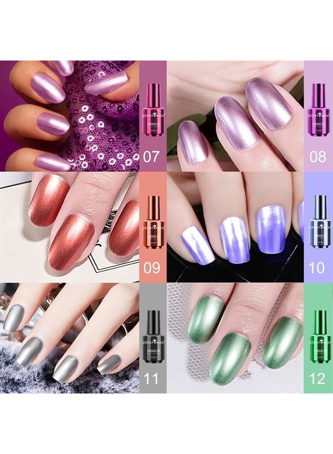 Ownest 12 Colors Mirror Nail Polish Set, Mirror Effect Long Lasting Gorgeous Glossy Manicure Nail Art Decoration, Brilliant Manicure Effect Nail Lacquers Kit-12pcs - Image 3