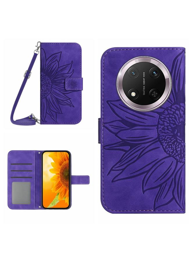 اس-توب جراب هاتف Honor X9c من الجلد بنمط زهرة الشمس مع حبل تعليق - Image 1