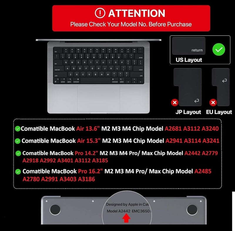 Oaky غطاء جلد لوحة المفاتيح الفاخر لجهاز MacBook Air 13.6 بوصة و 15.3 بوصة M2 M3 M4 و MacBook Pro 14/16 بوصة 2021-2024 M4 M3 M2 M1 Pro/Max - رمادي شفاف - Image 2