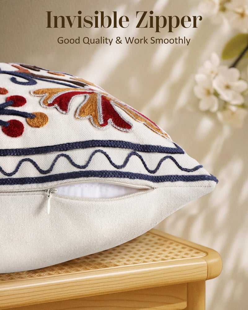 Kokaaee Embroidered Lumbar Pillow Cover - 20x12 Decorative Pillow Cover with Zipper Aesthetic Cute Design Boho Spring Summer Throw Pillowcase for Living Room Couch Sofa Bed, Fall Flower - Image 3
