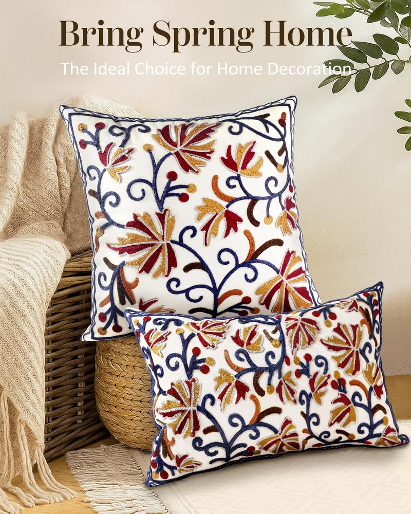 Kokaaee Embroidered Lumbar Pillow Cover - 20x12 Decorative Pillow Cover with Zipper Aesthetic Cute Design Boho Spring Summer Throw Pillowcase for Living Room Couch Sofa Bed, Fall Flower - Image 5