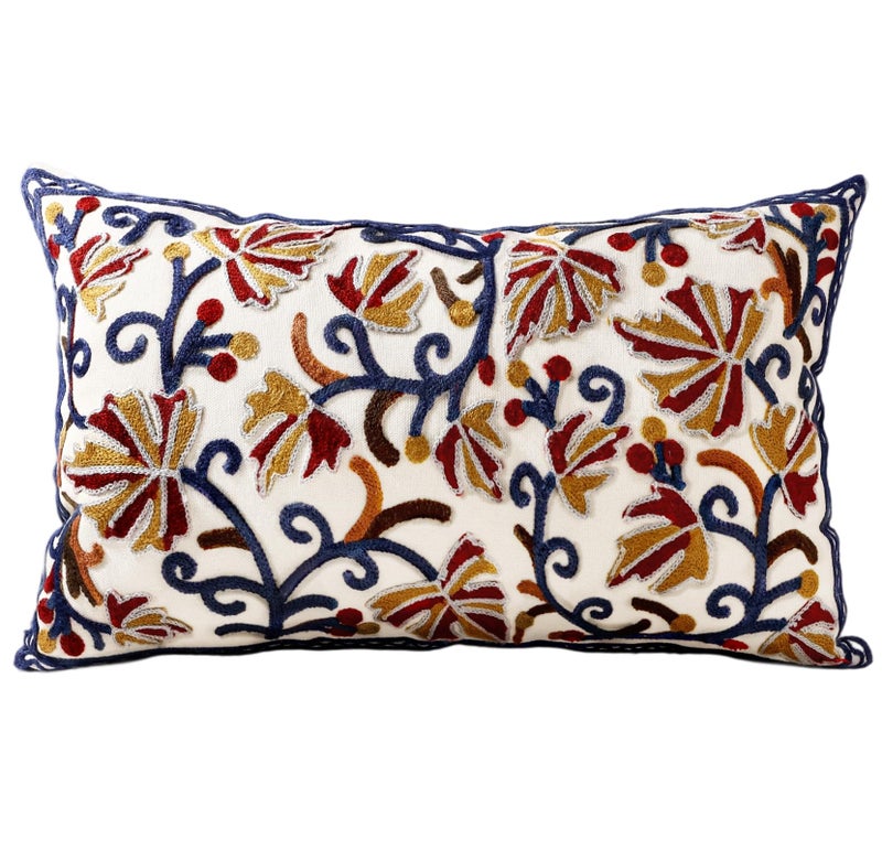 Kokaaee Embroidered Lumbar Pillow Cover - 20x12 Decorative Pillow Cover with Zipper Aesthetic Cute Design Boho Spring Summer Throw Pillowcase for Living Room Couch Sofa Bed, Fall Flower - Image 1
