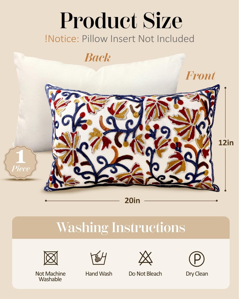 Kokaaee Embroidered Lumbar Pillow Cover - 20x12 Decorative Pillow Cover with Zipper Aesthetic Cute Design Boho Spring Summer Throw Pillowcase for Living Room Couch Sofa Bed, Fall Flower - Image 4