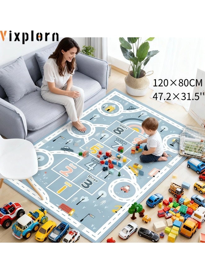 Vixplorn Newborn Games Kids Room Decor Mat, Kids Car Rug Play Mat, Educational Learning Carpet City Road Traffic Fun Game Play Area Rugs, Non-Slip Floor Mat For Playroom (120×80CM) - Image 1