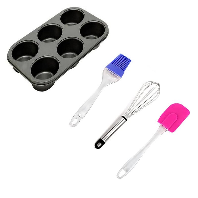 MoneySo 6 Cavity Muffin and Cupcake Pan Nonstick Brownie Cake Pan Carbon Steel bakeware for Oven Baking Gray - Image 1