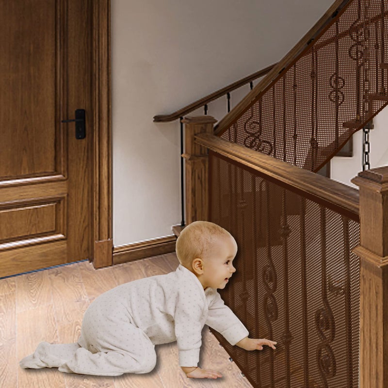 JIFTOK Baby Gate for Stairs Banister Guard for Kids Pets Toys 10ft L x 266 ft H Mesh Netting Safety Net for Balcony Rail Stair Stairway Net Baby Safety Products for Indoor Outdoor Brown