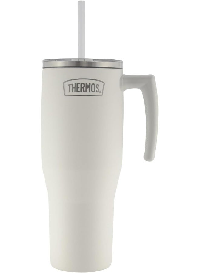 THERMOS STAINLESS STEEL VACUUM INSULATED WHITE MUG WITH STRAW 1.1LTR - Image 1