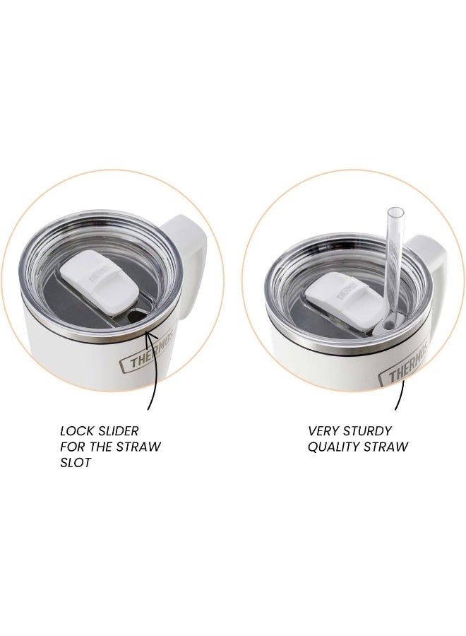 THERMOS STAINLESS STEEL VACUUM INSULATED WHITE MUG WITH STRAW 1.1LTR - Image 3