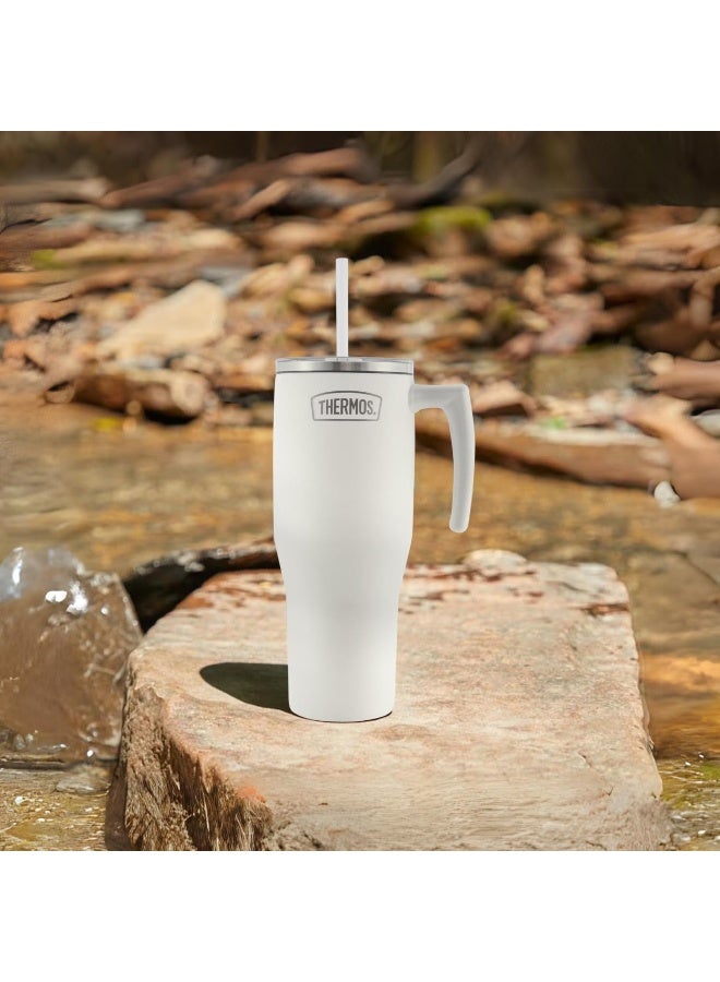 THERMOS STAINLESS STEEL VACUUM INSULATED WHITE MUG WITH STRAW 1.1LTR - Image 4