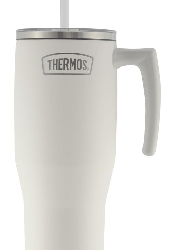 THERMOS STAINLESS STEEL VACUUM INSULATED WHITE MUG WITH STRAW 1.1LTR - Image 1