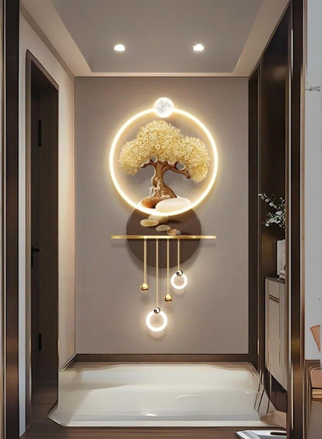 إسكدنيا لوحة حائط مضيء بتصميم شجرة بونساي ذهبية مع إضاءة LED عصرية - Image 1