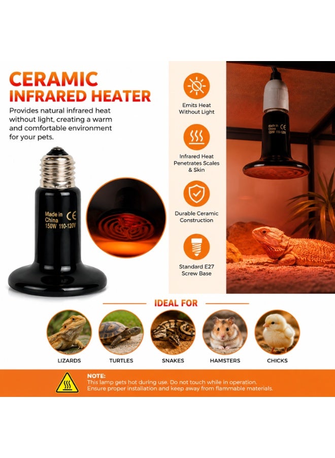 Ceramic Infrared Heat Emitter for Reptiles - 150W (No Light) - Image 2