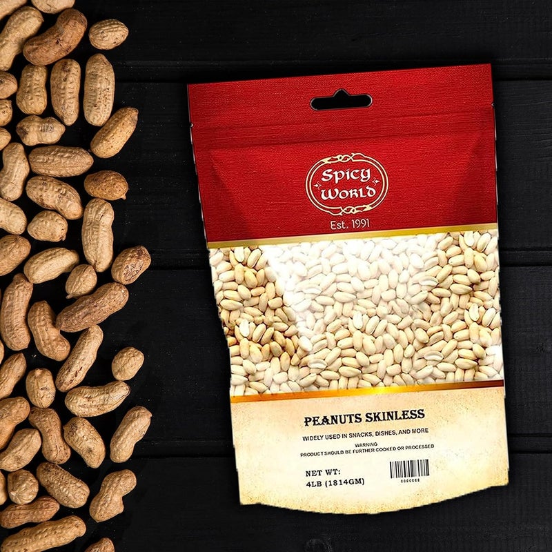 Spicy World Skinless Peanuts - Blanched Raw Peanuts, 4 Pound (64oz) Bag, All Natural, Unsalted - Image 5