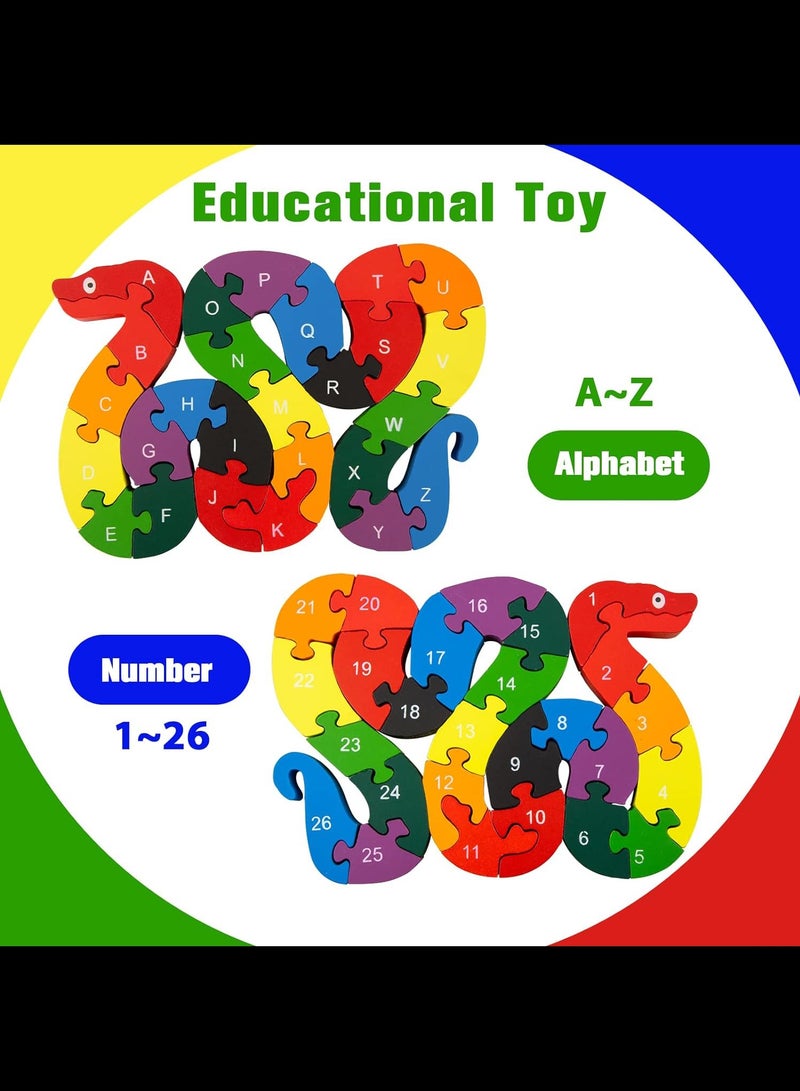 Alphabet Jigsaw Puzzle, 3D Puzzles for Kids, Wooden Snake Letters Numbers Block Toys for Kids Birthday Gifts - Image 2