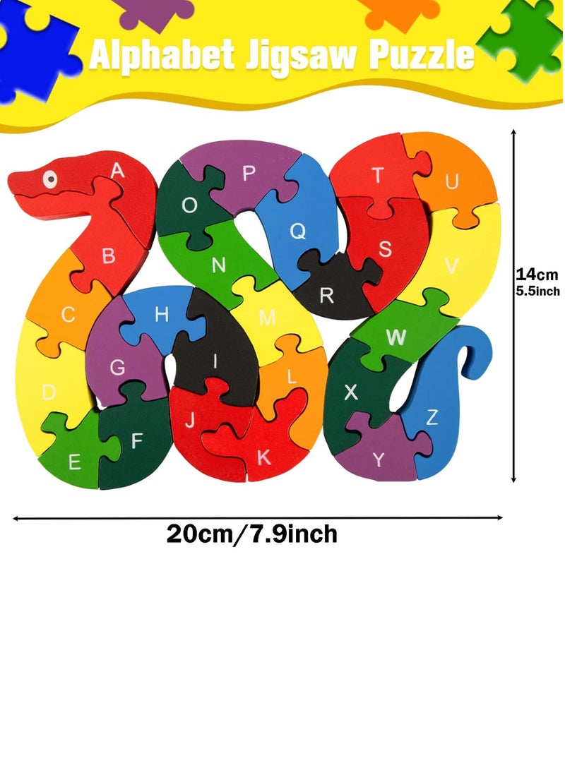 Alphabet Jigsaw Puzzle, 3D Puzzles for Kids, Wooden Snake Letters Numbers Block Toys for Kids Birthday Gifts - Image 3