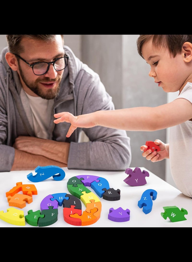 Alphabet Jigsaw Puzzle, 3D Puzzles for Kids, Wooden Snake Letters Numbers Block Toys for Kids Birthday Gifts - Image 5