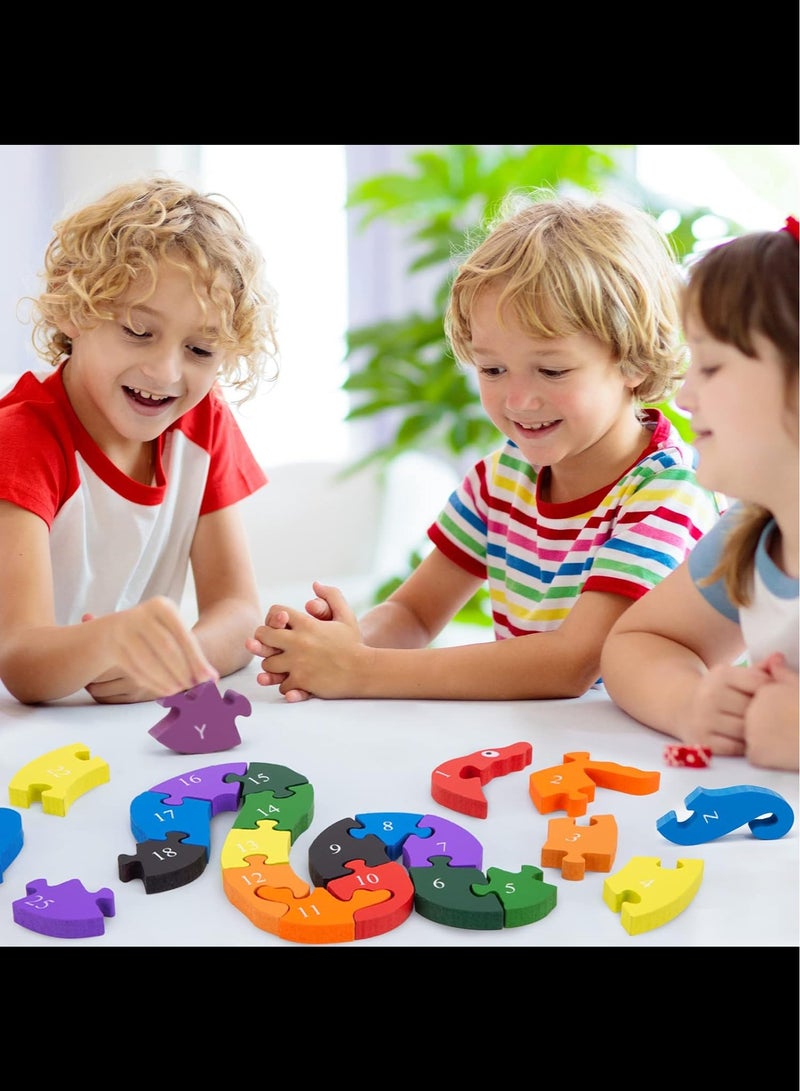 Alphabet Jigsaw Puzzle, 3D Puzzles for Kids, Wooden Snake Letters Numbers Block Toys for Kids Birthday Gifts - Image 4
