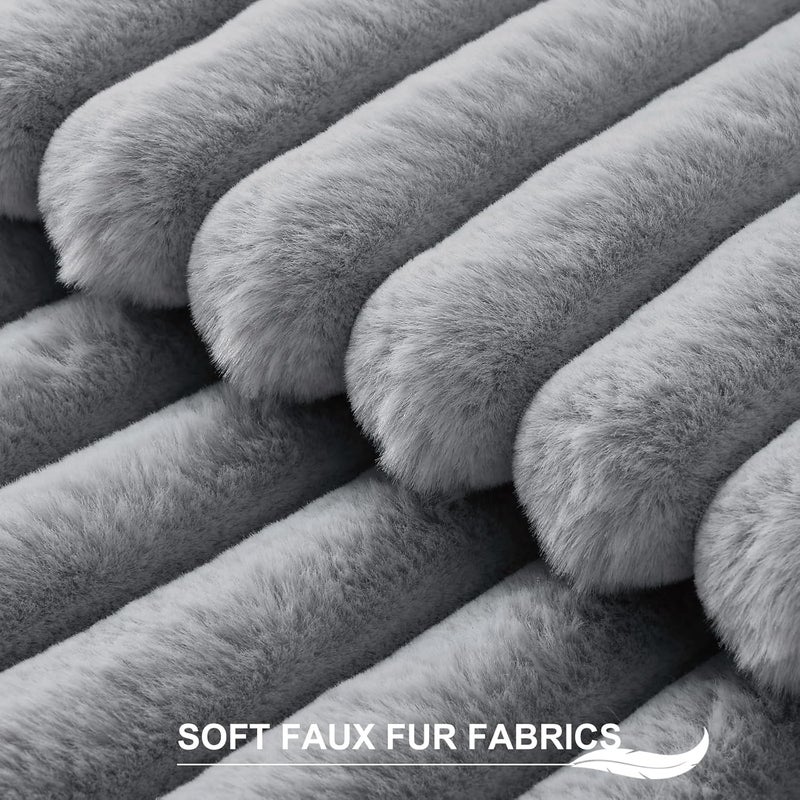 Pallene Faux Fur Plush Throw Pillow Covers 20x20 Set of 2, Luxury Soft Fluffy Striped Decorative Pillow Covers for Sofa, Couch, Living Room, Grey - Image 2
