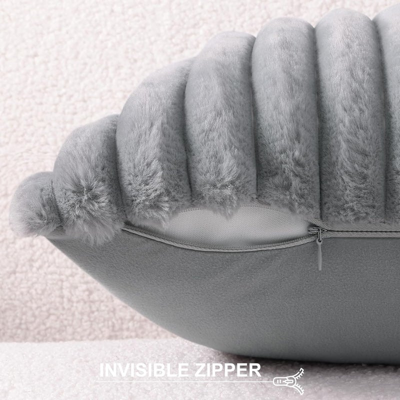 Pallene Faux Fur Plush Throw Pillow Covers 20x20 Set of 2, Luxury Soft Fluffy Striped Decorative Pillow Covers for Sofa, Couch, Living Room, Grey - Image 3