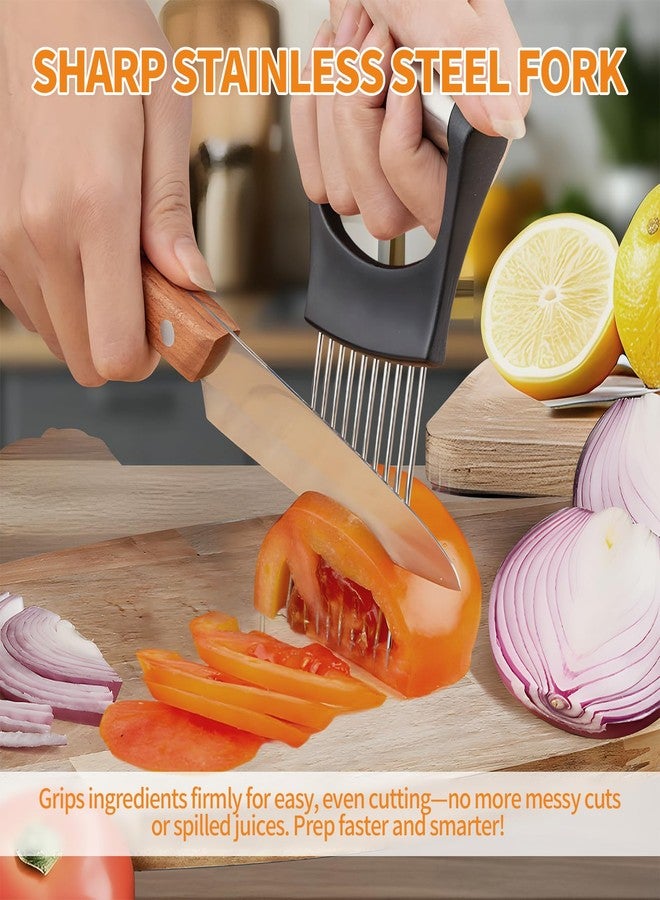 Creztail 2PCS Onion Holder for Slicing, Upgraded Stainless Steel Onion Slicer Holder with Ergonomic Handle, Tomato Cutter, Vegetable Slicing Tool, Meat Tenderizer, Kitchen Food Cutting Gadget - Image 4
