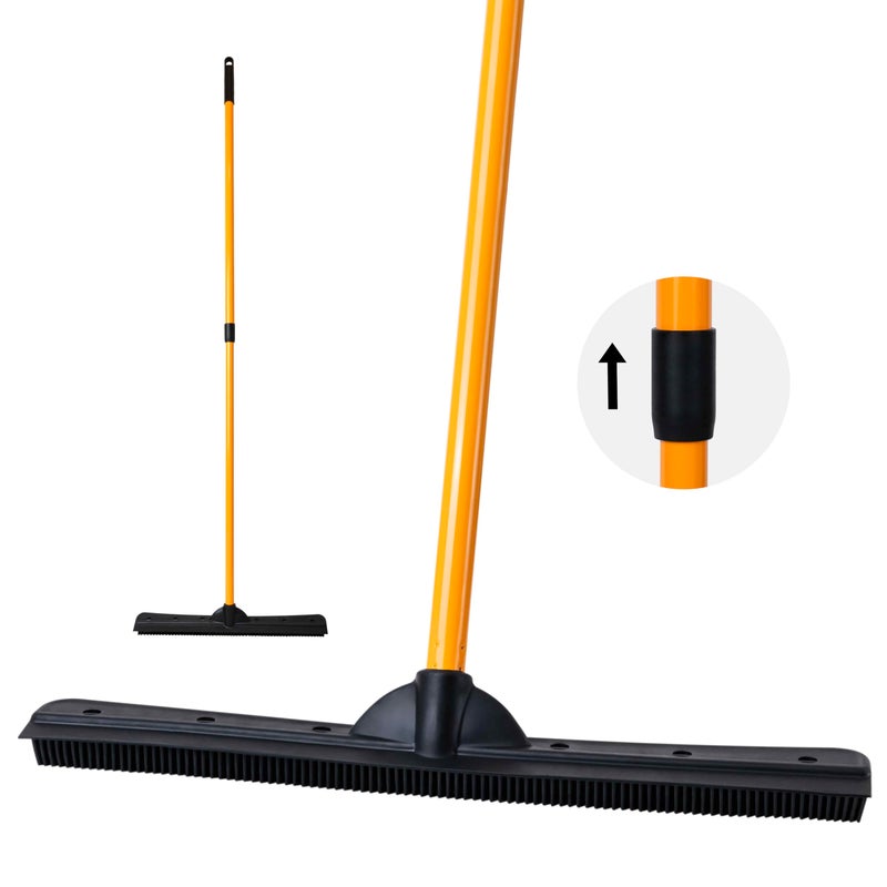 FURemover PRO Pet Hair Rubber Broom with Squeegee 58 Telescopic Handle for Carpet Tile and Hardwood
