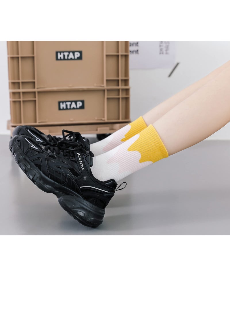 Women Cotton Socks 5 Pair Novelty Casual Combed Cotton Crew Socks Cute Fun Girl Quarter Dress Socks in Yellow Red Purple - Image 5