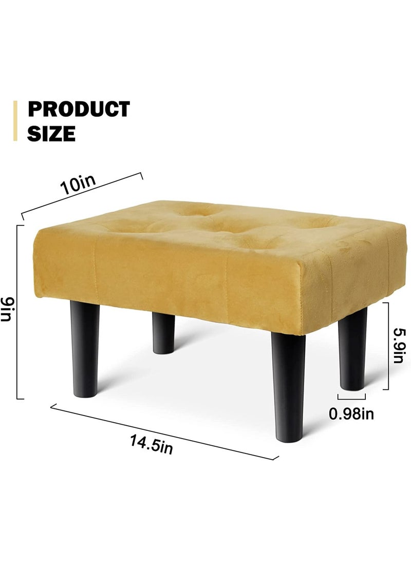 A small footstool made of velvet fabric, with a padded seat; a wooden ottoman, suitable for the living room and bedroom. (Yellow) - Image 2