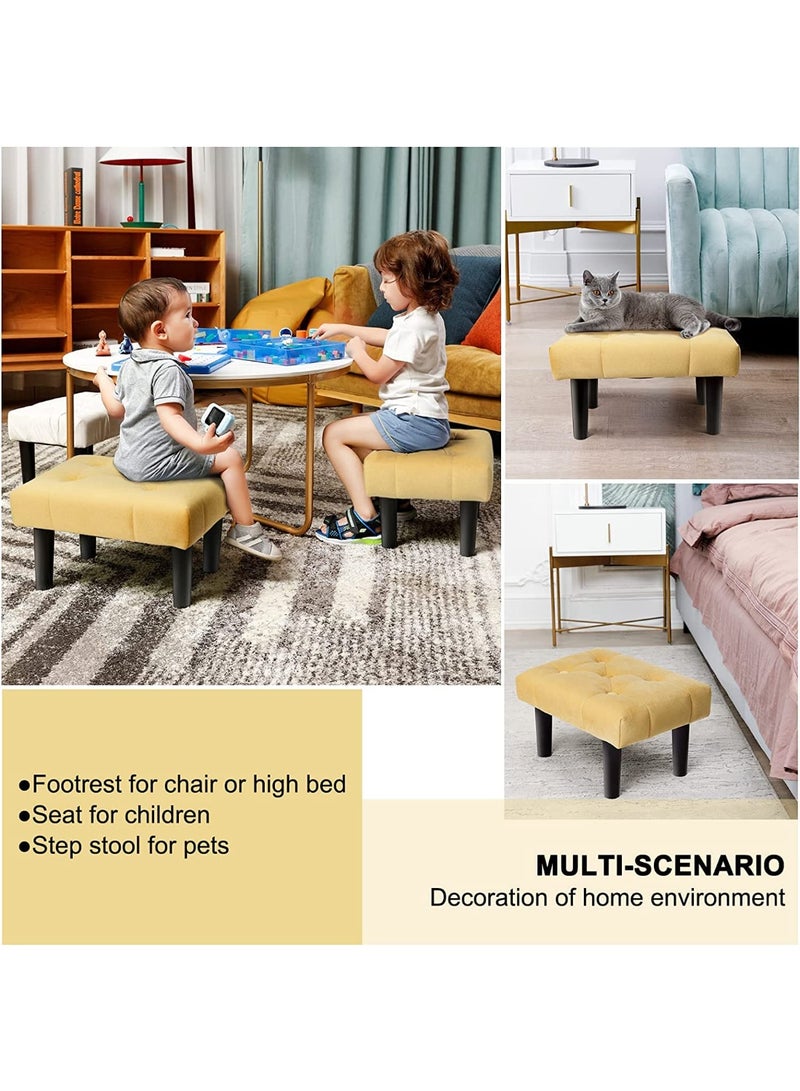 A small footstool made of velvet fabric, with a padded seat; a wooden ottoman, suitable for the living room and bedroom. (Yellow) - Image 4