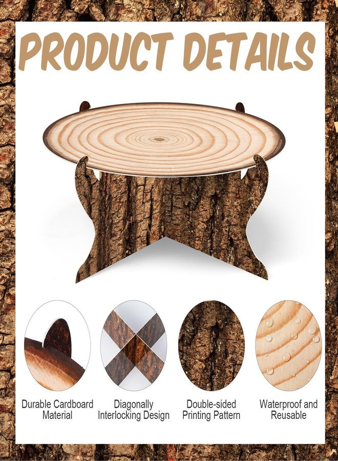 Zopeal Wooden Cake Stand Decoration Western Rustic Cake Holder Woodland Baby Shower Cupcake Stand for Wood Grain Camping Birthday Party Woodland Animals Hunting Forest Safari Party Supplies Favors - Image 3