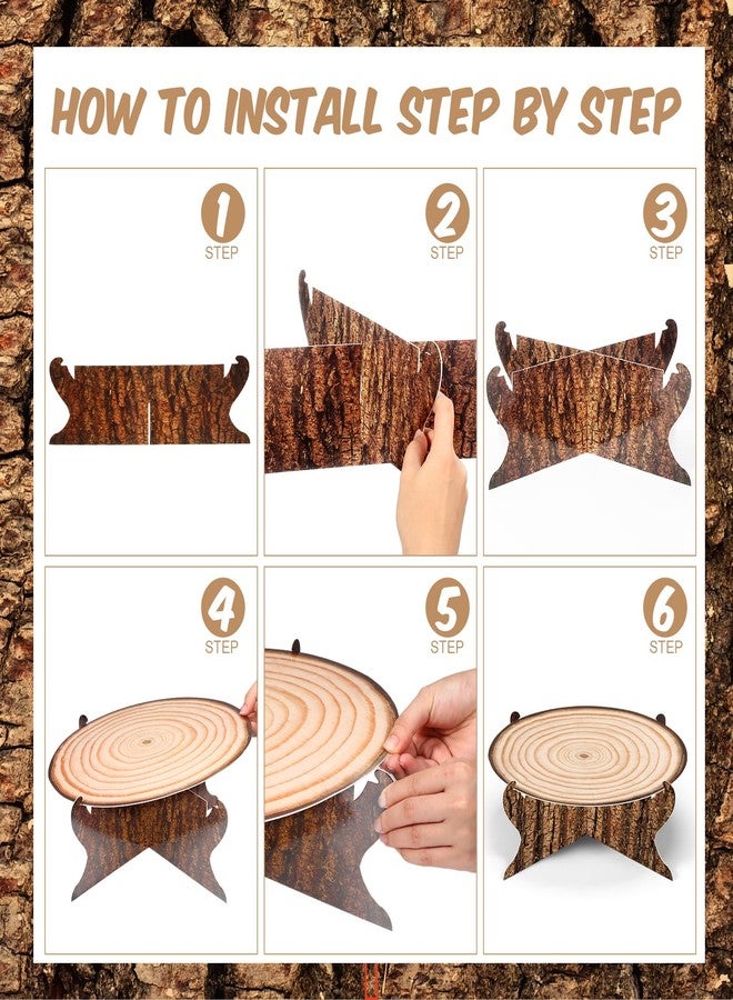 Zopeal Wooden Cake Stand Decoration Western Rustic Cake Holder Woodland Baby Shower Cupcake Stand for Wood Grain Camping Birthday Party Woodland Animals Hunting Forest Safari Party Supplies Favors - Image 4