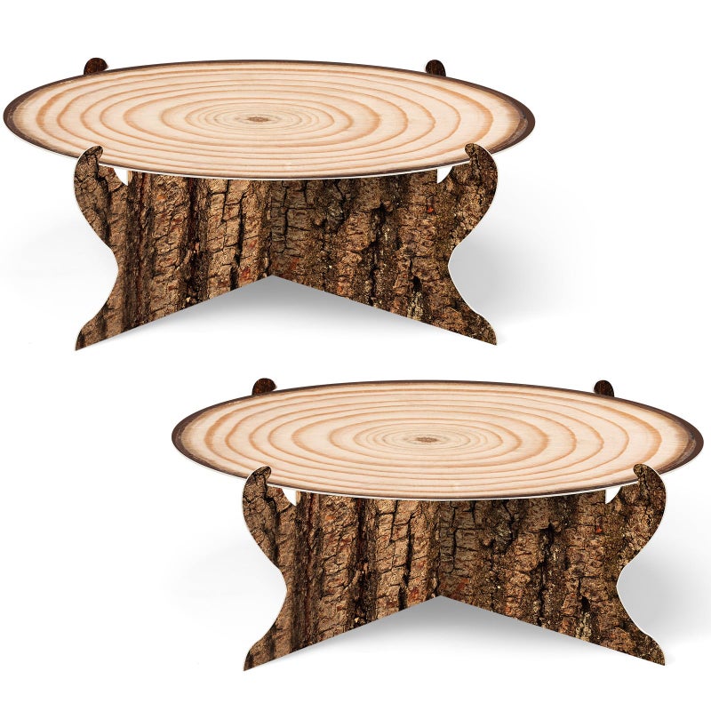 Zopeal Wooden Cake Stand Decoration Western Rustic Cake Holder Woodland Baby Shower Cupcake Stand for Wood Grain Camping Birthday Party Woodland Animals Hunting Forest Safari Party Supplies Favors - Image 1