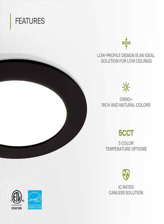 ASD 1 Pack LED Recessed Lighting 4 Inch 12W, 5 CCT 2700K-5000K CRI90+, IC Rated Ultra Thin Dimmable Ceiling Lights with J Box, Canless Wafer Downlight, Round Slim Panel Light, Energy Star ETL, Black - Image 3