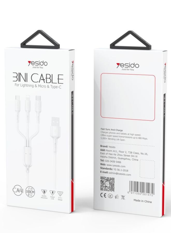 يسيدو كابل شحن عالمي 3 في 1 - موصلات USB إلى Micro USB وType-C وLightning بتصميم متين ومضاد للتشابك - Image 3