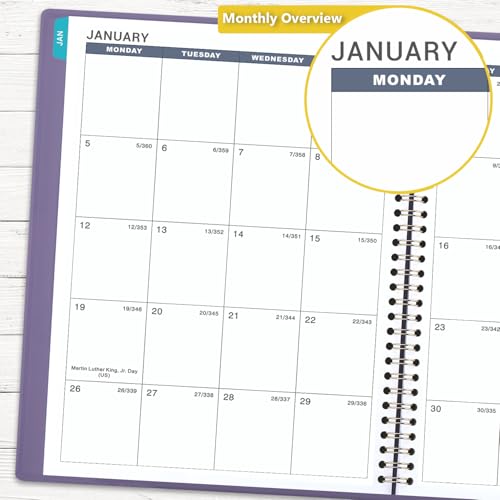 Poluma Appointment Book/Planner 2026 - Weekly Appointment Book 2026, January 2026 - December 2026, 8.26"x 11.4", Daily/Hourly Planner with Tabs, 15 Minutes, Wirebound - Purple - Image 4