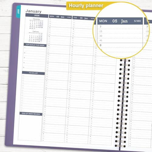 Poluma Appointment Book/Planner 2026 - Weekly Appointment Book 2026, January 2026 - December 2026, 8.26"x 11.4", Daily/Hourly Planner with Tabs, 15 Minutes, Wirebound - Purple - Image 5