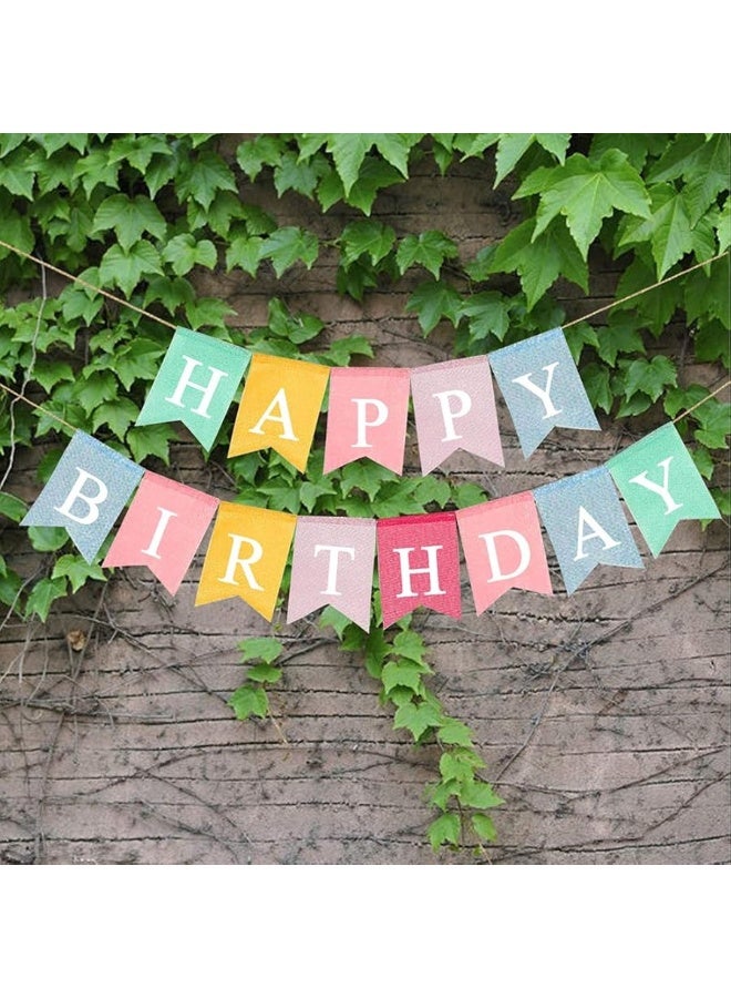 bouti1583 Happy Birthday Banner, Assembled Reusable Imitated Burlap Birthday Banner Colorful Rainbow Bunting Garland for Pastel Birthday Party Decorations - Image 5