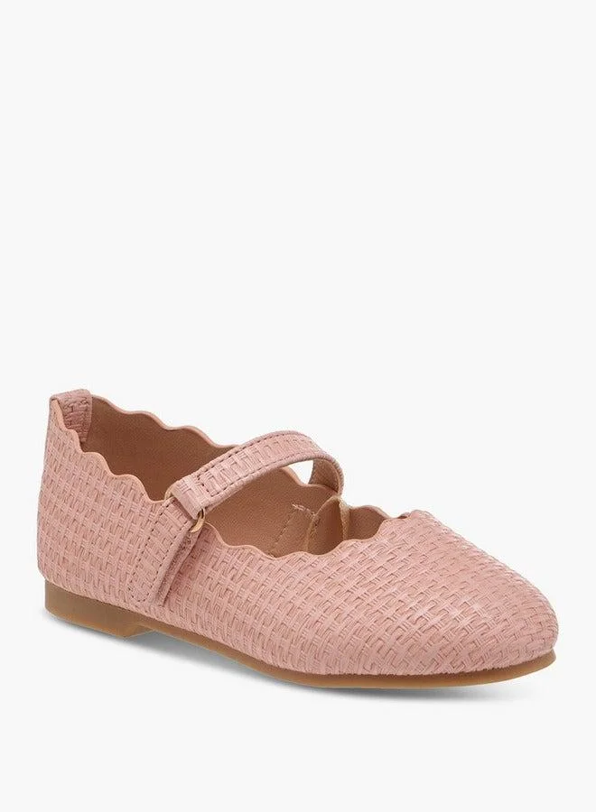 JUNIORS Girls Scallop Detail Ballerina Shoes with Hook and Loop Closure