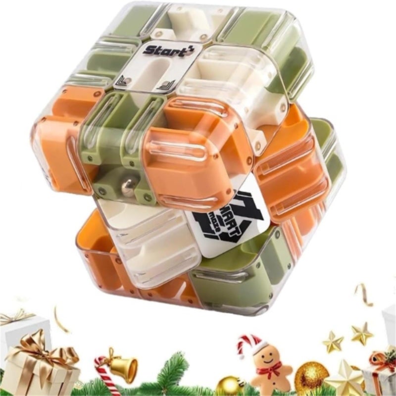 3D Maze Cube 7cm Transparent Shell Smooth Rotation Rolling Ball Puzzle - Multi Colored Tracks Brain Training Fingertip Toy for Stress Relief Parent Child Activities Partner Competitions