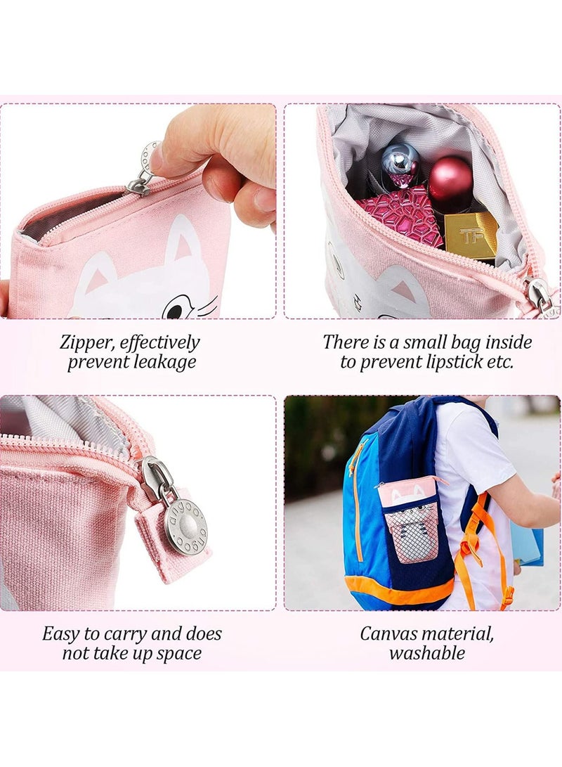 Loquat Telescopic Stand Up Pencil Case Box Transformer Stand Store Pencil Holder Cute Cartoon Standing Pen Pouch Dual-Use Canvas Storage Stationery Bags for Teen Girls Boys 3 Pcs(Cat, Bear, Unicorn) - Image 4