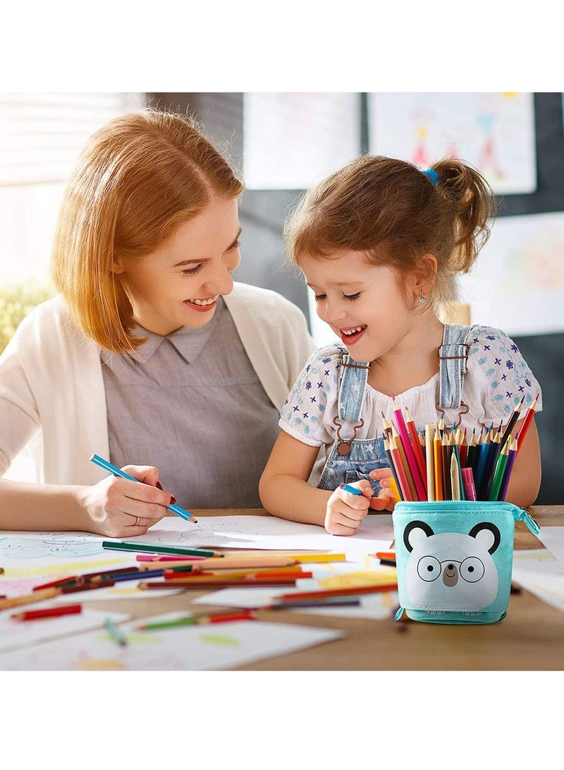 Loquat Telescopic Stand Up Pencil Case Box Transformer Stand Store Pencil Holder Cute Cartoon Standing Pen Pouch Dual-Use Canvas Storage Stationery Bags for Teen Girls Boys 3 Pcs(Cat, Bear, Unicorn) - Image 2