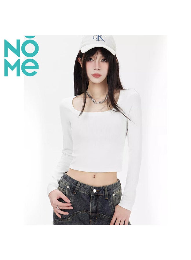 Nome Women's New Short Style Square Neck Long Sleeve Basic Top White S - Image 2